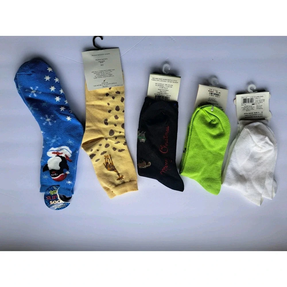 vtg Y2K‎ 5 Pairs  Women's Socks Cotton Nylon 9-11 NOS (A5.7)